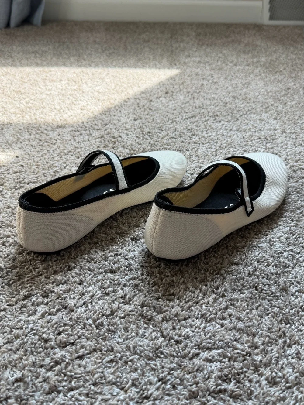 AEROSOLES Cream Canvas Mary Jane Flats with Black Trim